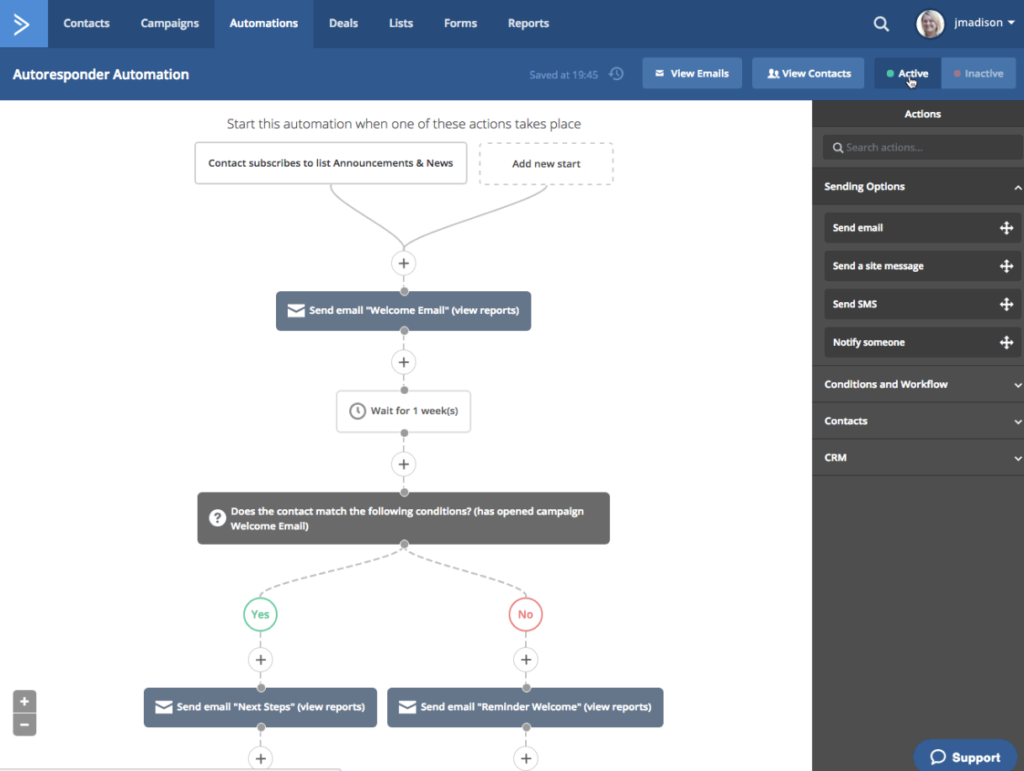 ActiveCampaigns automation builder