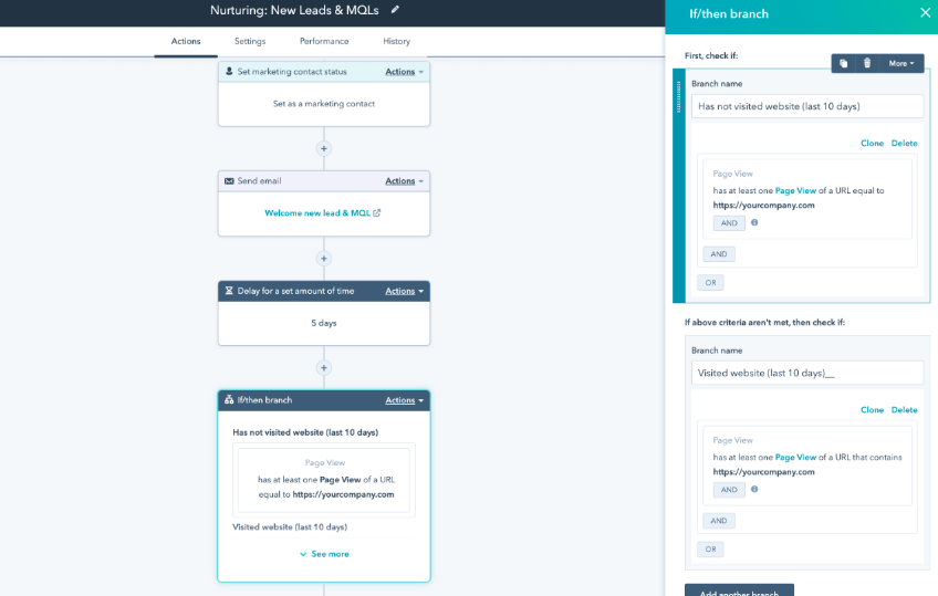 HubSpots workflow automation interface