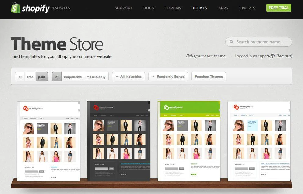 Shopify's theme selection